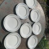 8 assiettes plates à motif de fleurs bleues faïencerie niderviller moselle france art déco