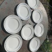 8 flat plates with blue flower pattern earthenware niderviller moselle france art deco