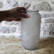 Molded pressed glass vase with geometric decoration Verrerie Legras