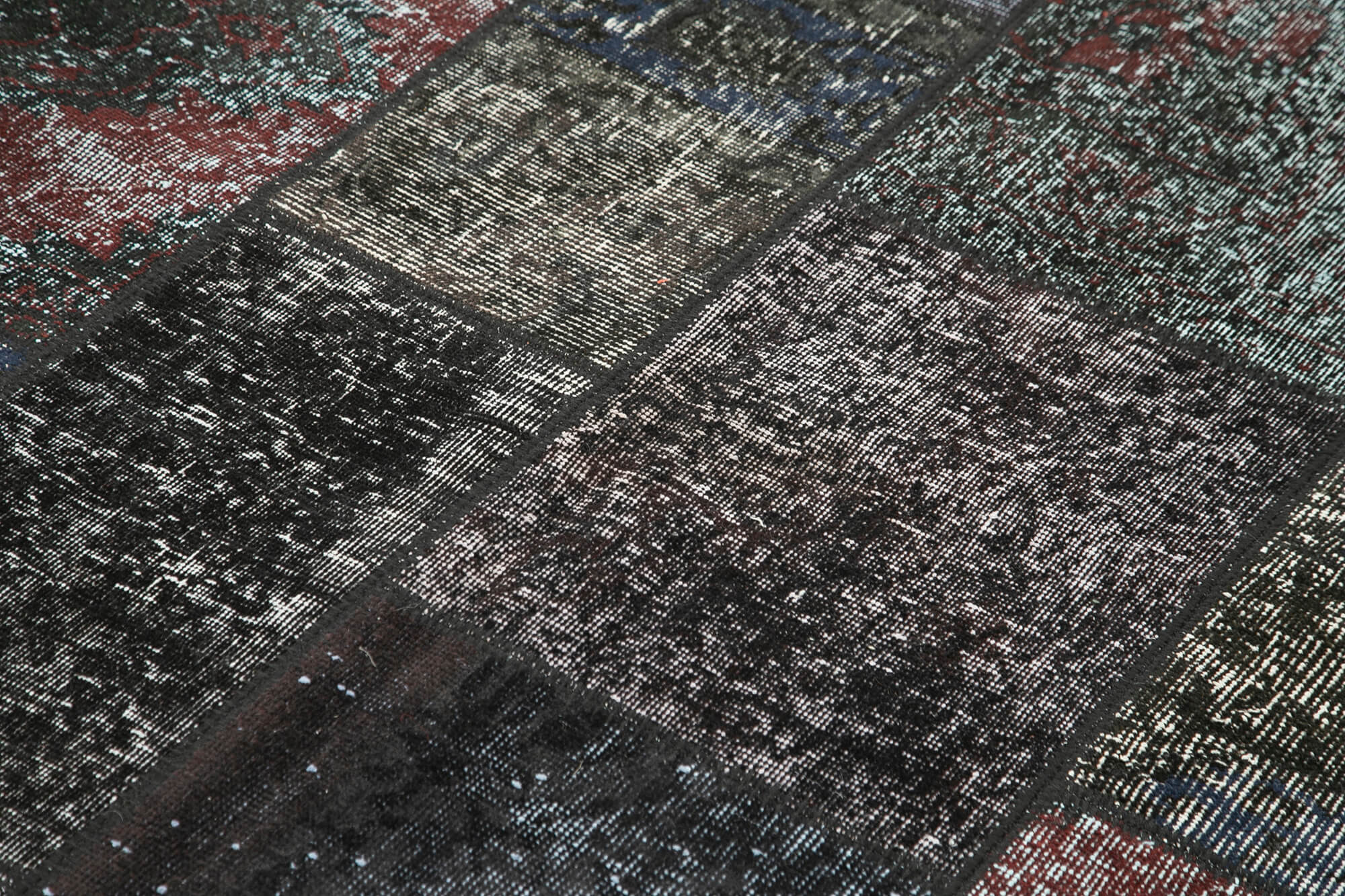 Hand-Knotted Oriental Overdyed 173 cm x 243 cm Black Patchwork Carpet