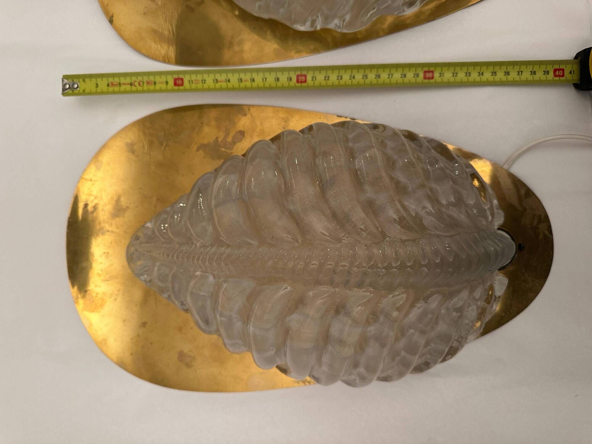 Fritz short brass and glass appliques in the shape of leaves Orrefors, 1960s