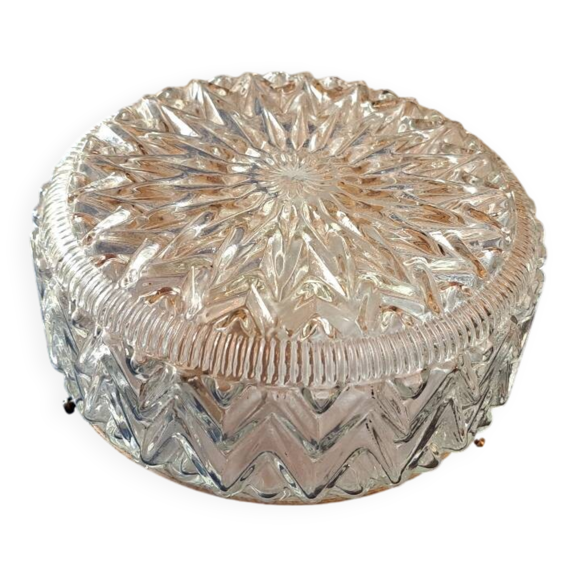 Antique large ceiling light in molded pressed glass.