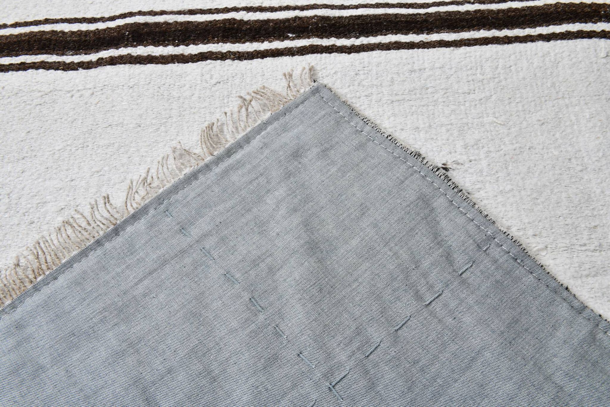 White Brown Striped Turkish Runner Rug, 70x310Cm