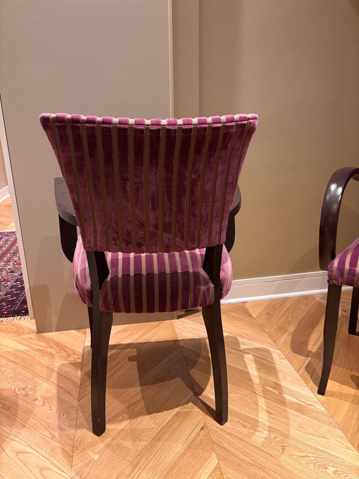 4 bridge chairs covered in Pierre Frey fabric.