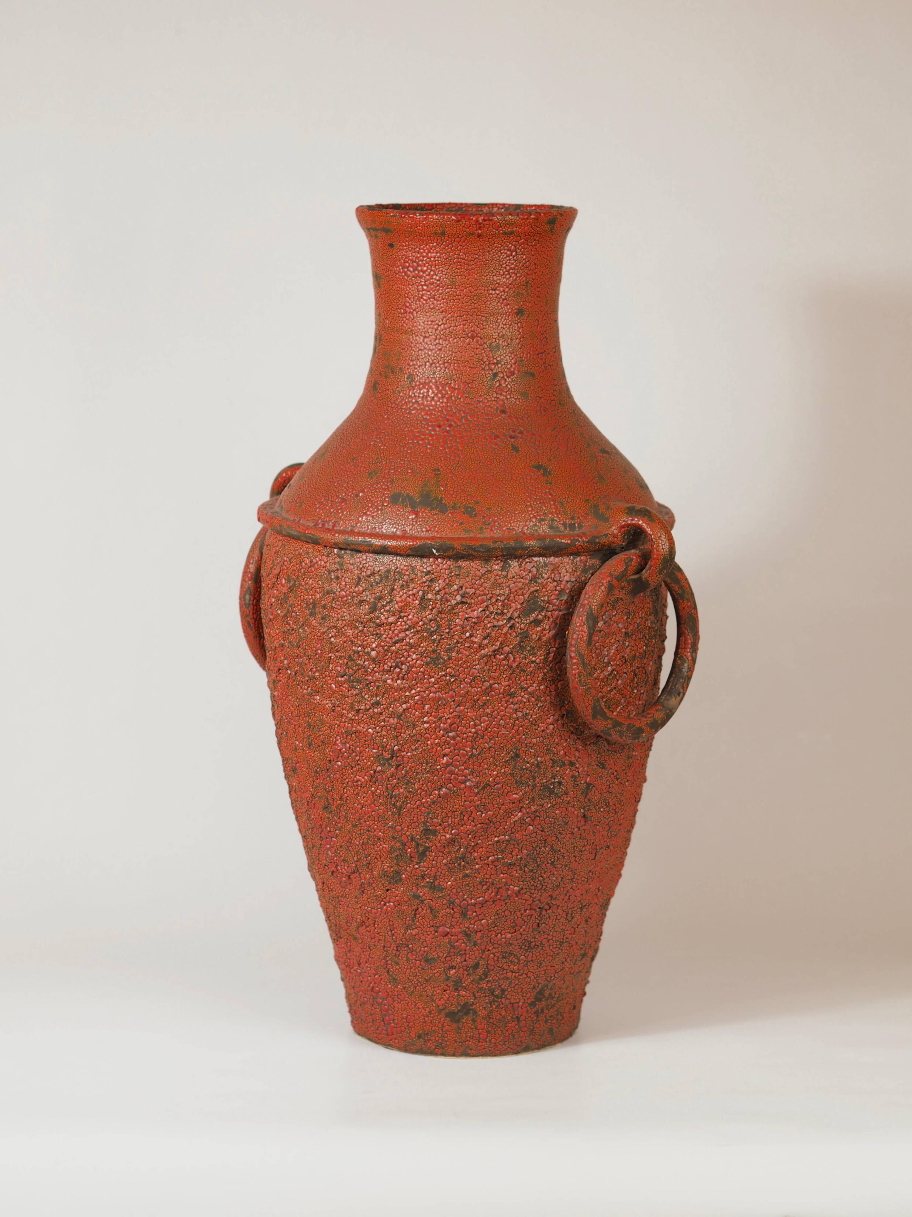 Monumental sun vase "Fat Lava" from the mid-century, with a rare movable ceramic handle handmade.