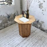 Hexagonal console table guéridon Regain pine 1970