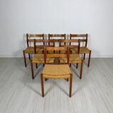 1960s Set of 6 Danish Teak Papercord Dining Chairs Model 84 by Niels Møller