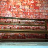 Ancien très grand banc de café en chêne