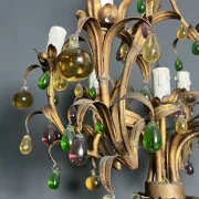 Golden Metal Cage with Leaf and Multi-Coloured Glass Fruit Decoration