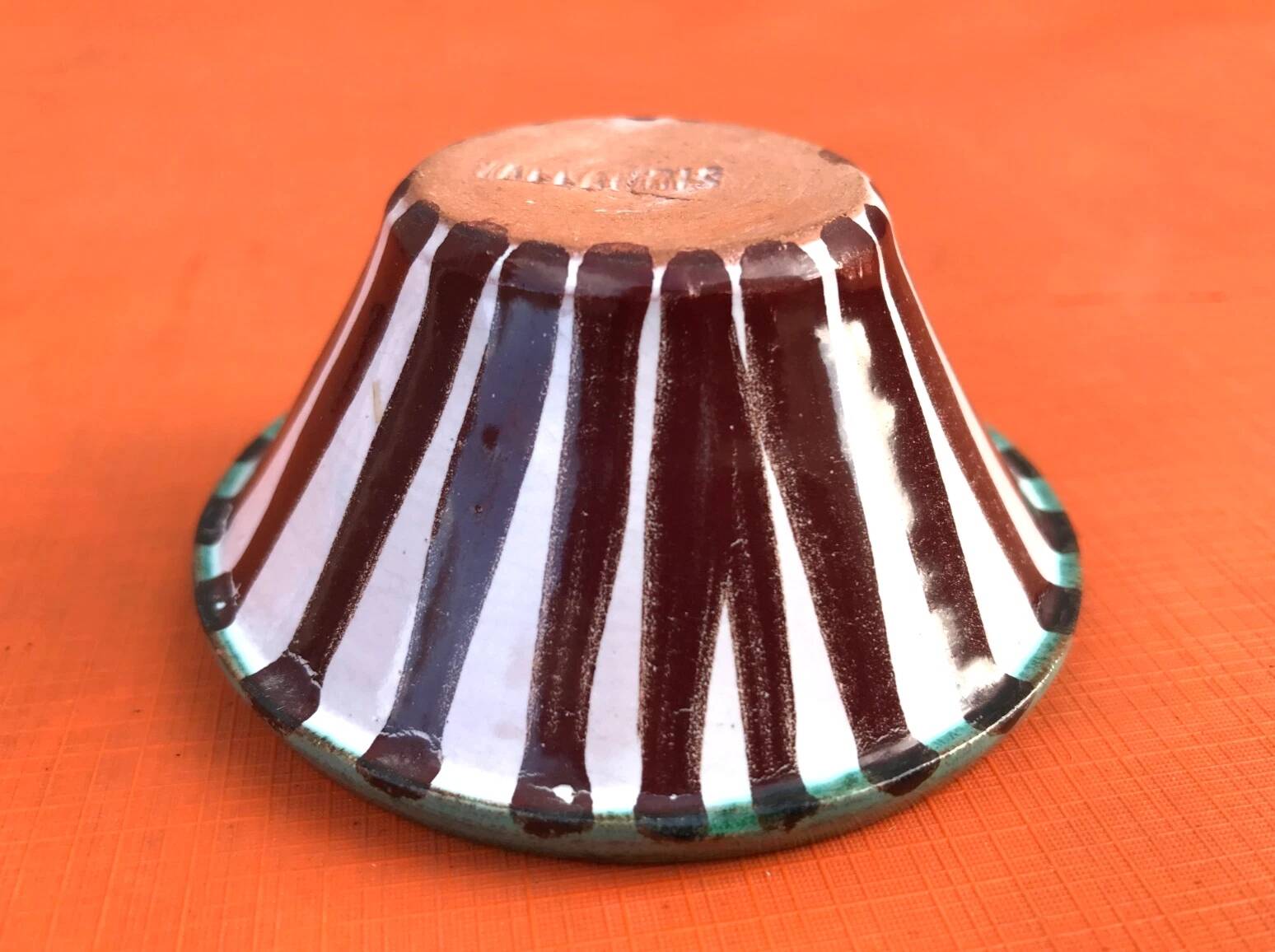 1960s Vallauris glazed ceramic striped bowl