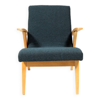 Fauteuil vintage Couleur Bleu Marine Bois Clair Design Midcentury