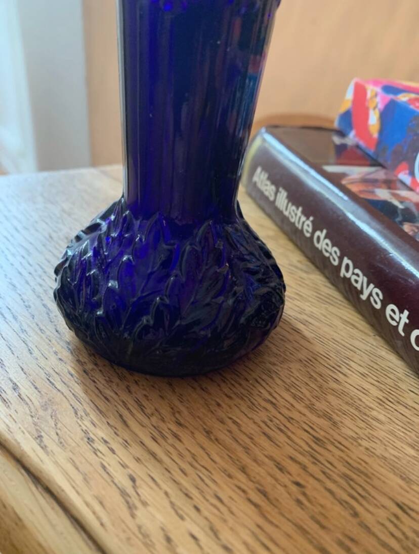 2 vintage cobalt blue pressed glass vases