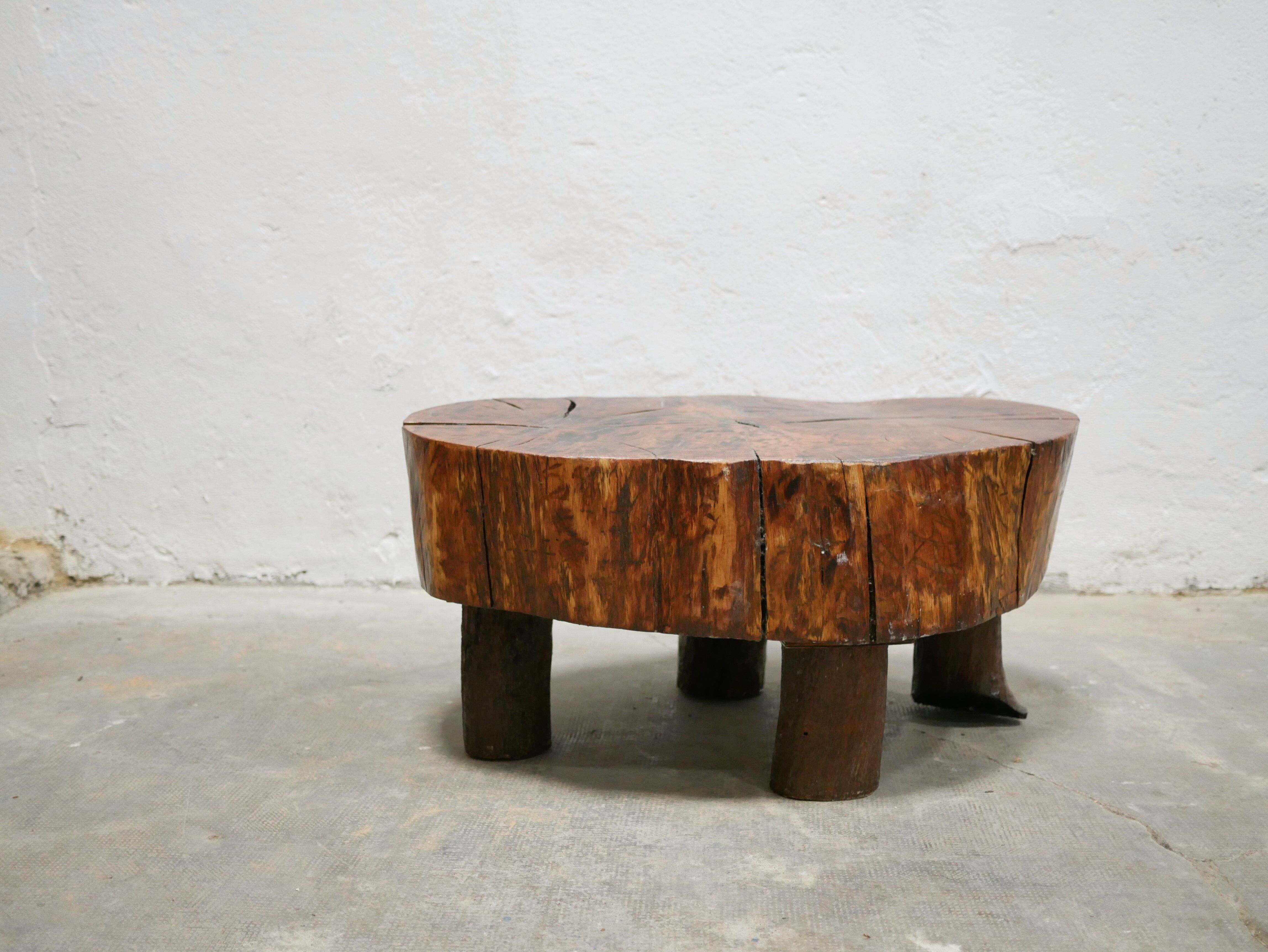 Vintage brutalist coffee table in solid wood
