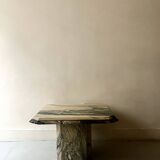 Octagonal coffee table in Italian beige/green veined marble, design 1970
