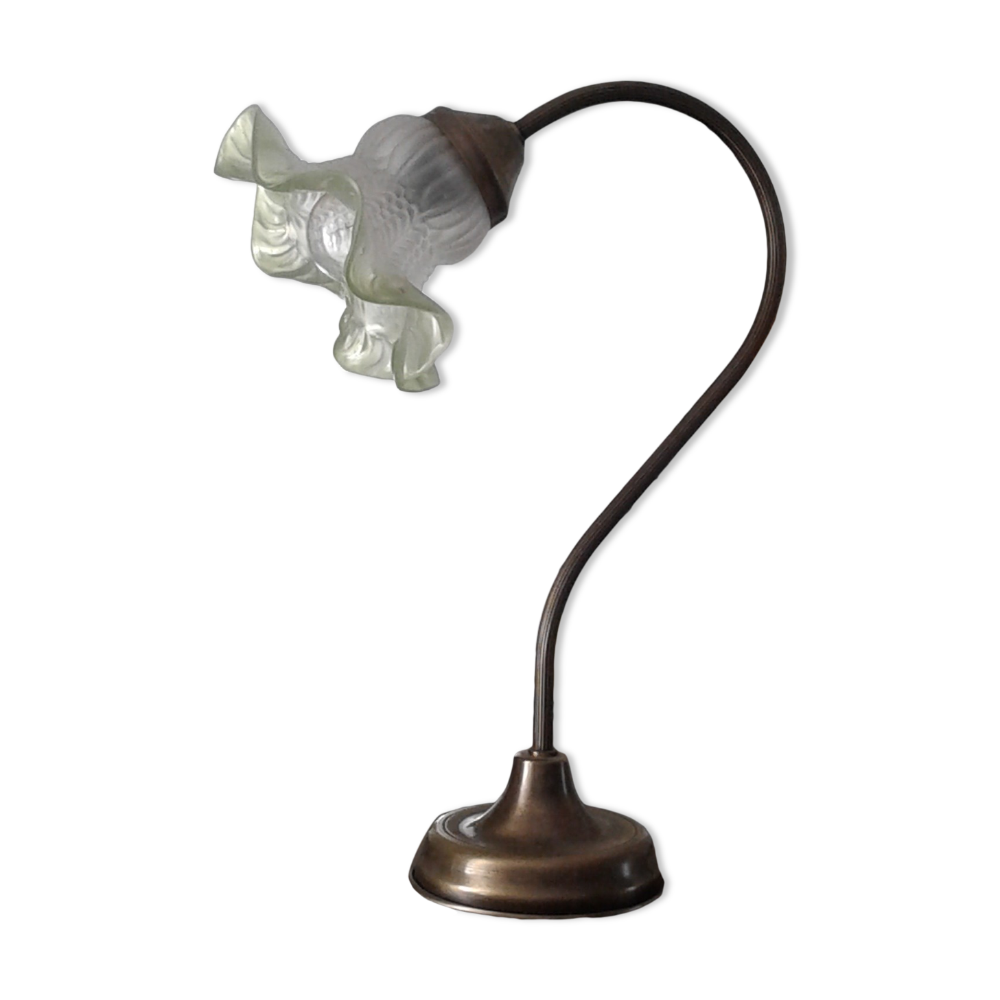 Lampe à poser abat jour fleur à  bord vert vintage