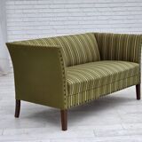 1970s, Danish 2-seater sofa, original green furniture wool, beech wood.
