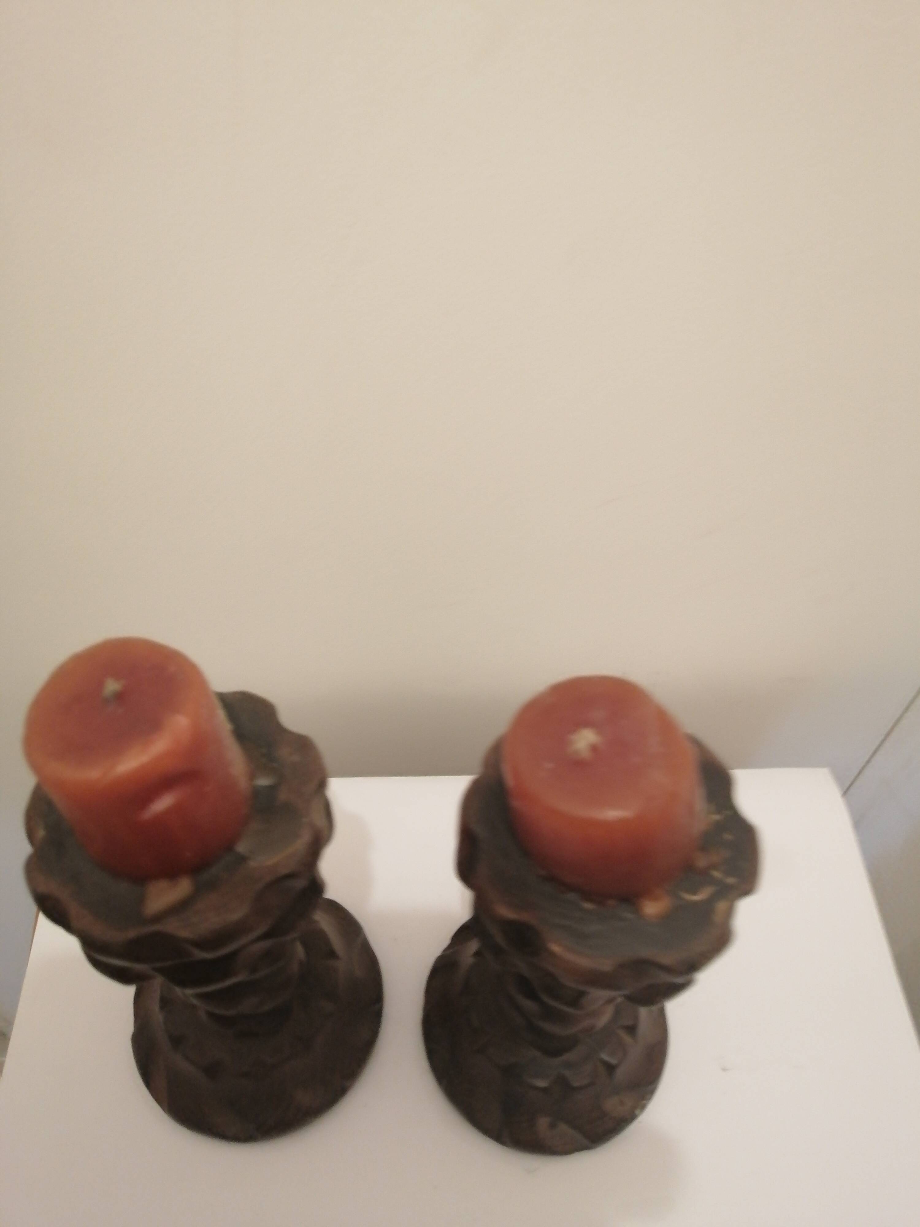 Vintage carved wooden candle holder