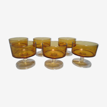 Six amber stemware