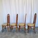 Set of 4 Vintage Bentwood Dining Chairs: Cane Back, Leather Seat, Thonet St