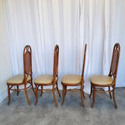 Set of 4 Vintage Bentwood Dining Chairs: Cane Back, Leather Seat, Thonet St