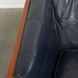 2 canapés Art Déco 2,5 places en cuir de vachette bleu foncé