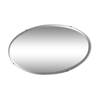Beveled wall mirror, oval, on wood, with chain Art Deco years 30 40