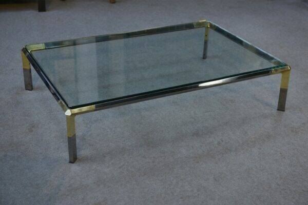 Glass and chrome metal coffee table by Philippe Parent France 1970's