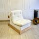 Vintage brutalist armchair in oak – ecru boucle fabric