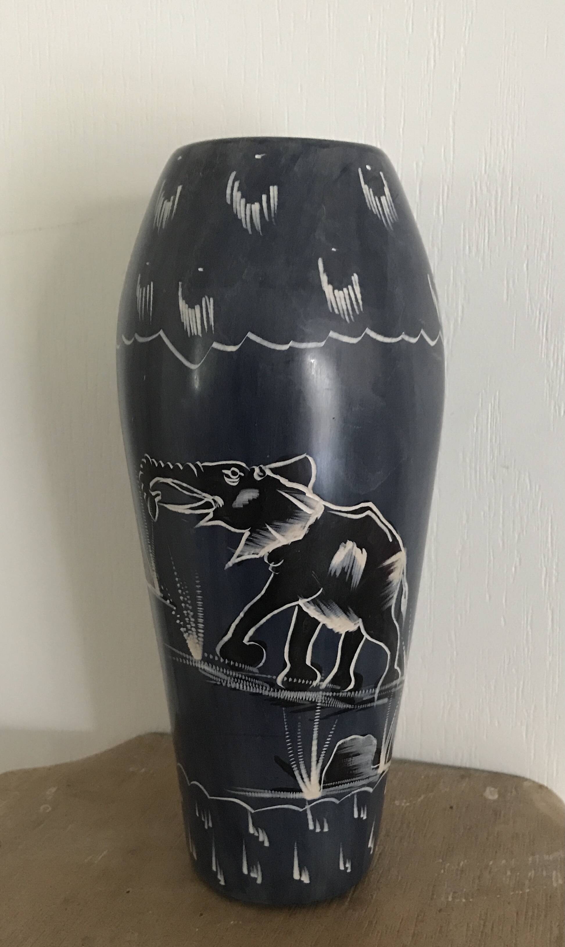 Soapstone soliflore vase, hand carved and painted in africa