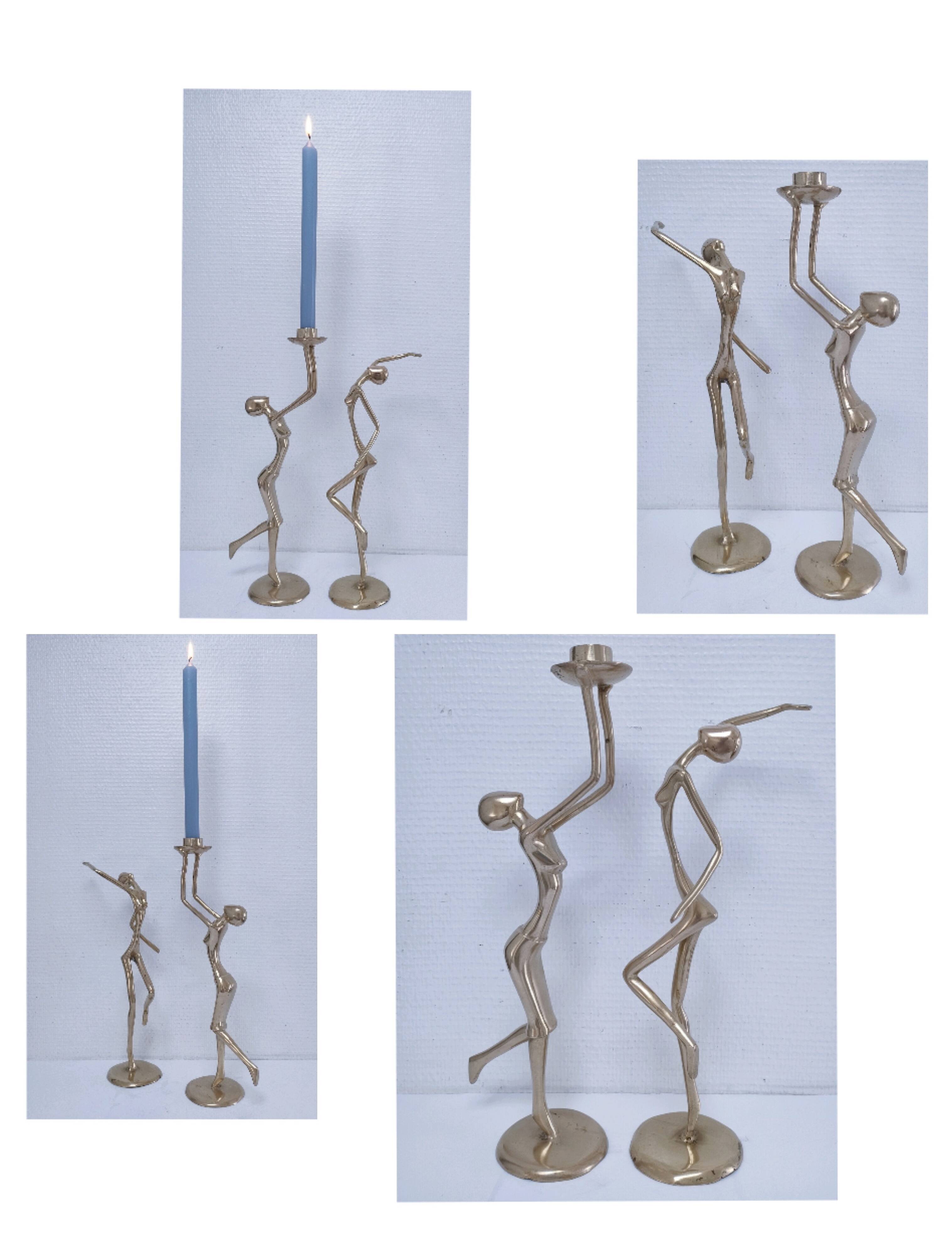 Gilt bronze and sculptural gilt bronze candle holder vintage design