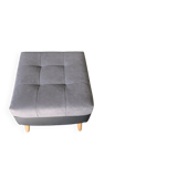 Set of 2 mid-century grey and black ottomans in fabric and eco-leather, wooden legs.