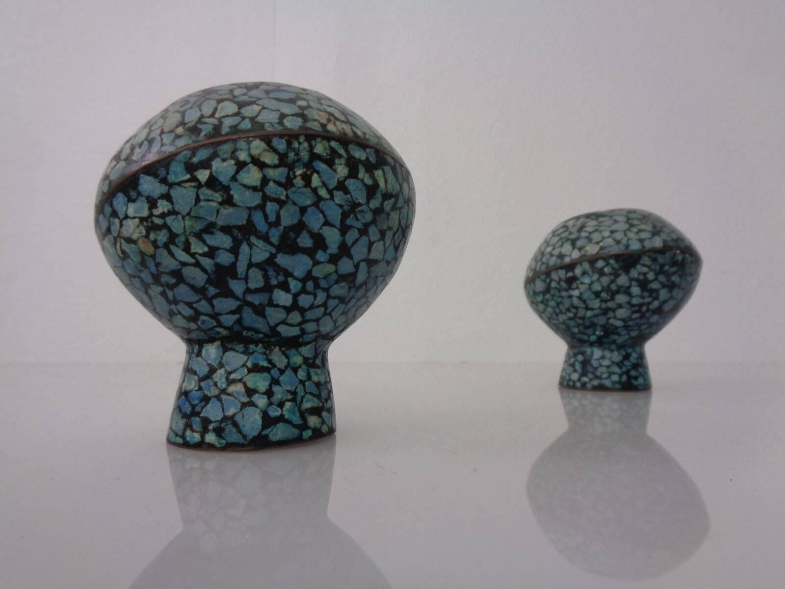 Vintage Indian Copper & Turquoise Stone Ashtrays, 1960s, Set of 2