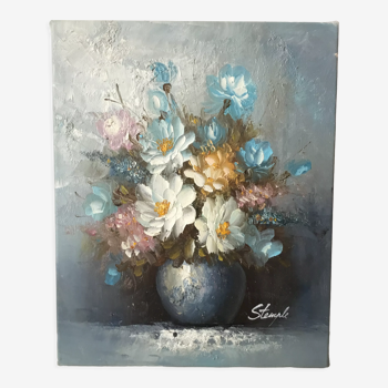 Huile sur toile « Bouquet de fleurs »