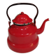 red enamelled sheet metal kettle