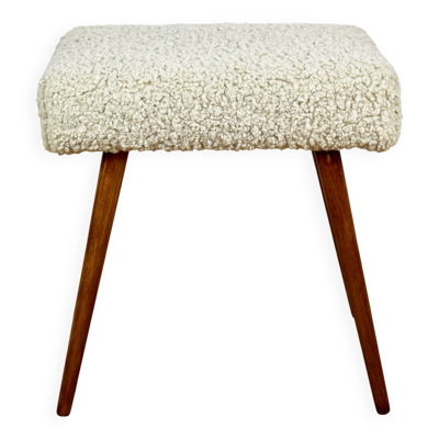 Tabouret haut en boucle beige - pieds ronds en hêtre