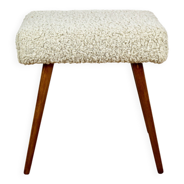 Tabouret haut en boucle beige - pieds ronds en hêtre