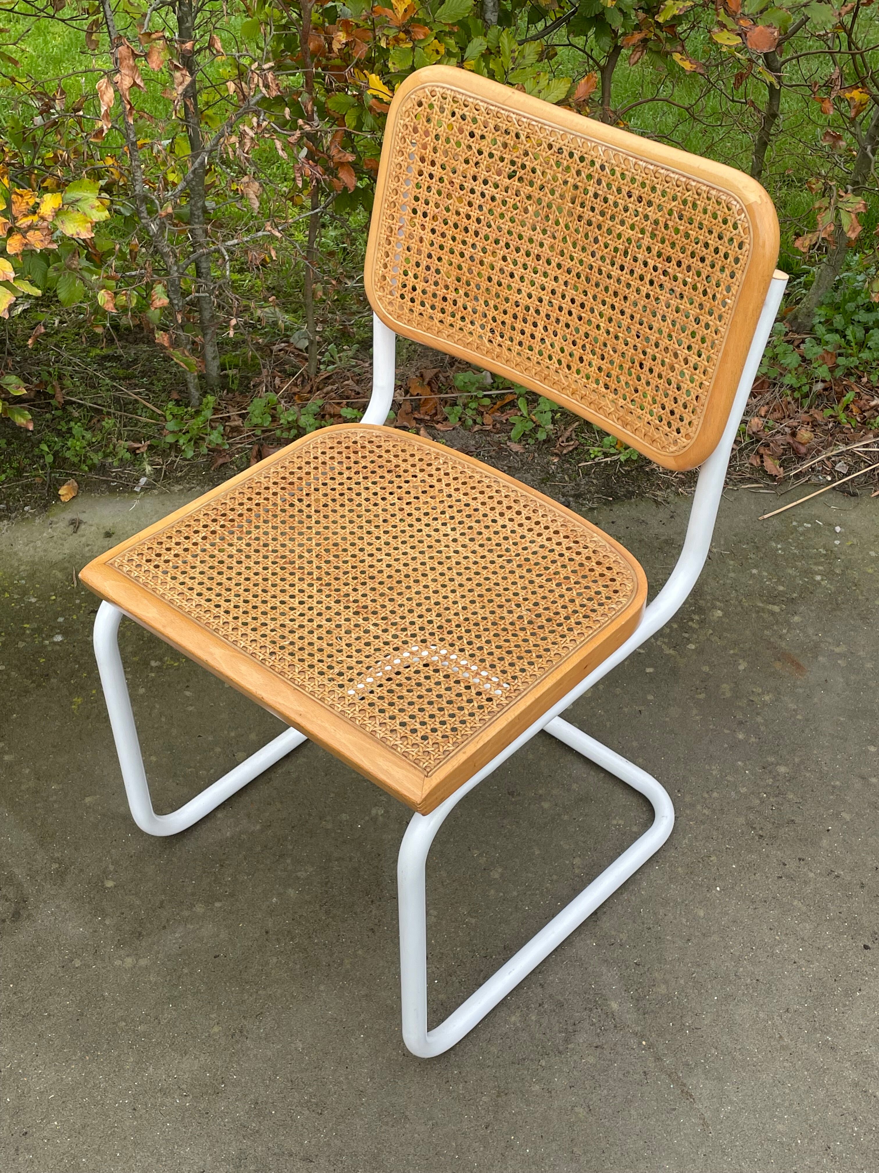 Cesca chair b32 model in white and wood by Marcel Breuer