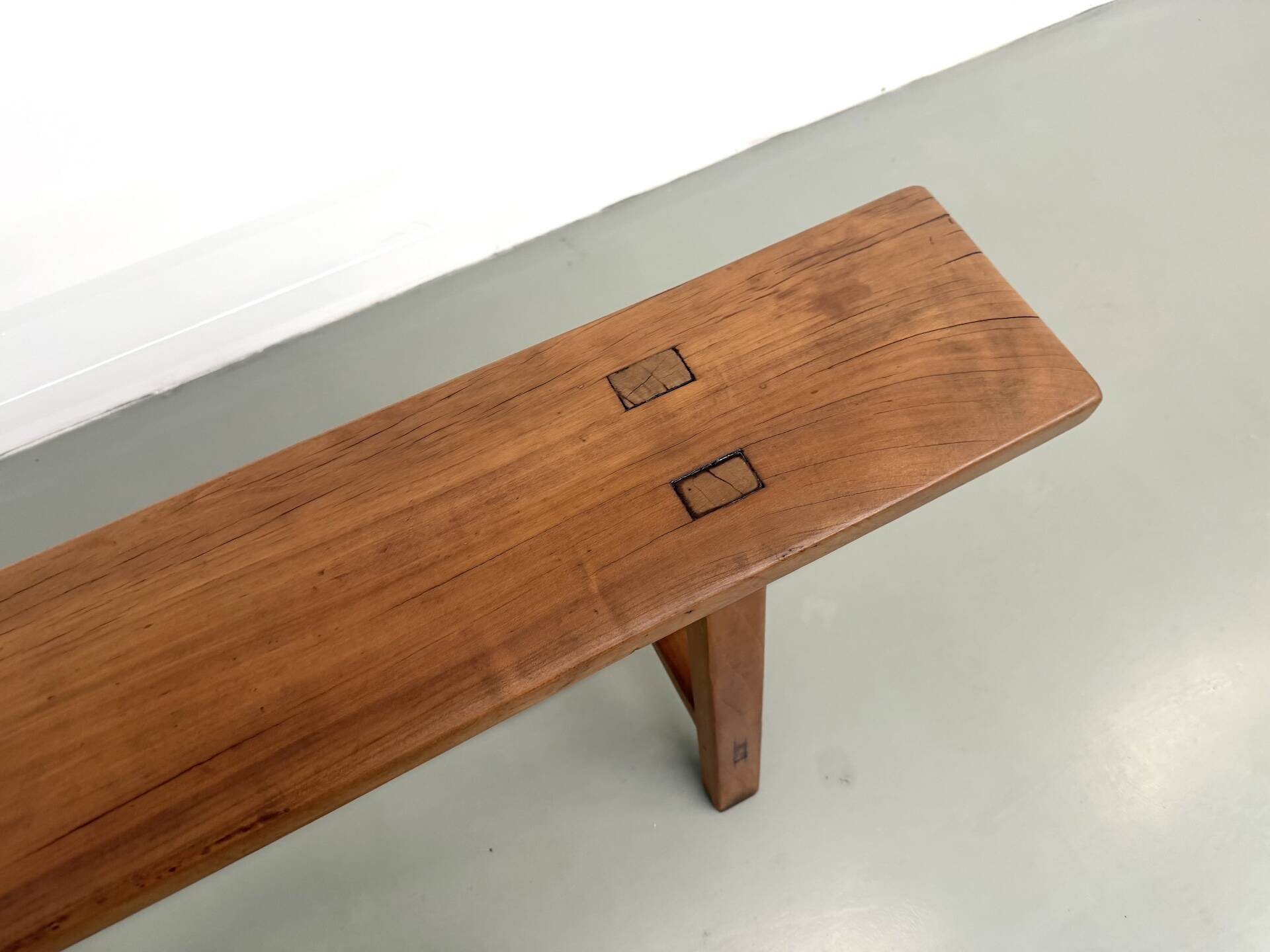 Restored solid walnut bench — 1950s