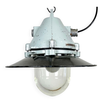 Aluminium and enameled bomb proof pendant lamp 70s