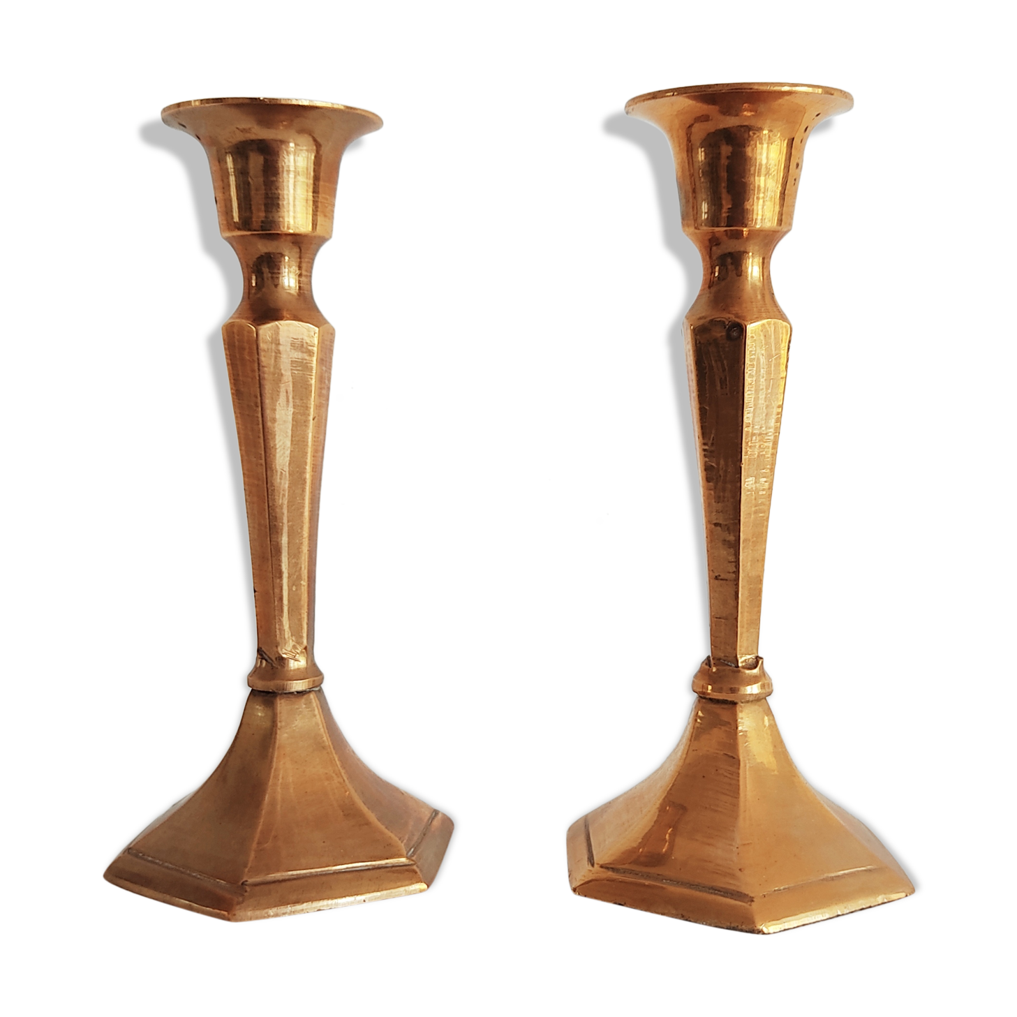 Pair of small golden brass candlesticks