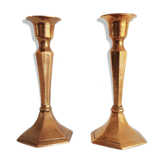 Pair of small golden brass candlesticks