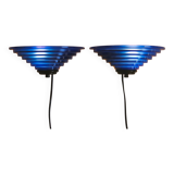 Pair of 1980's Art Deco Inspired Cobalt Blue Glass Sconces - Design Light