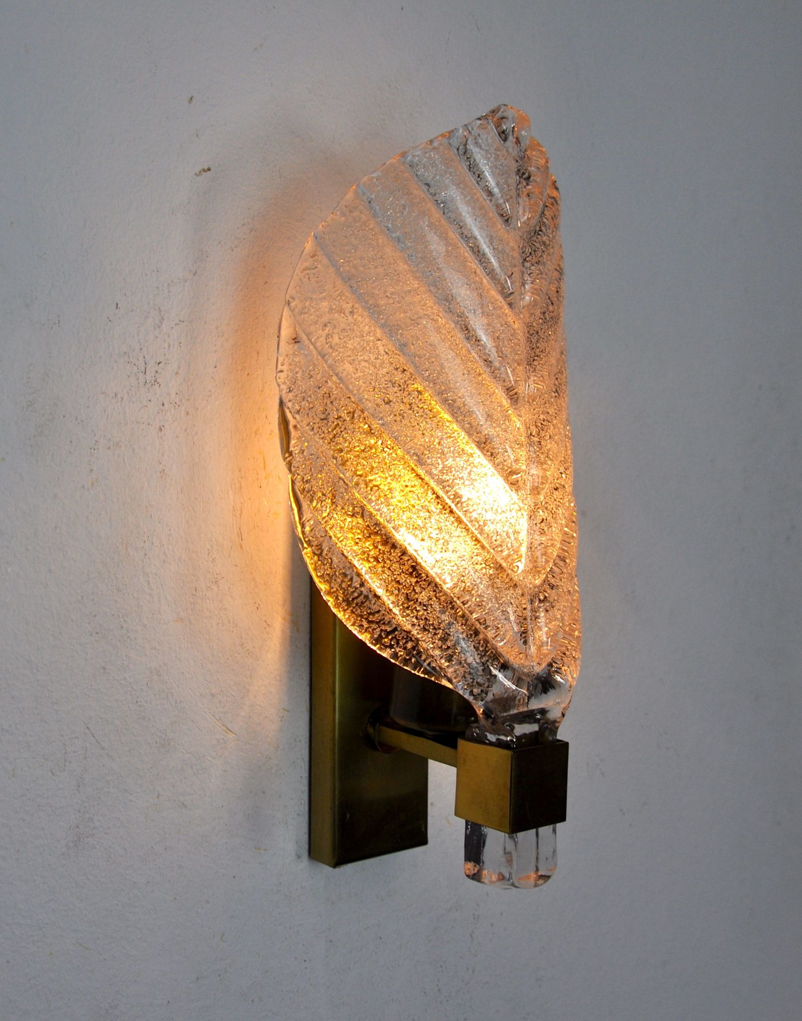 Applique feuille givrée, verre de murano, italie, 1970
