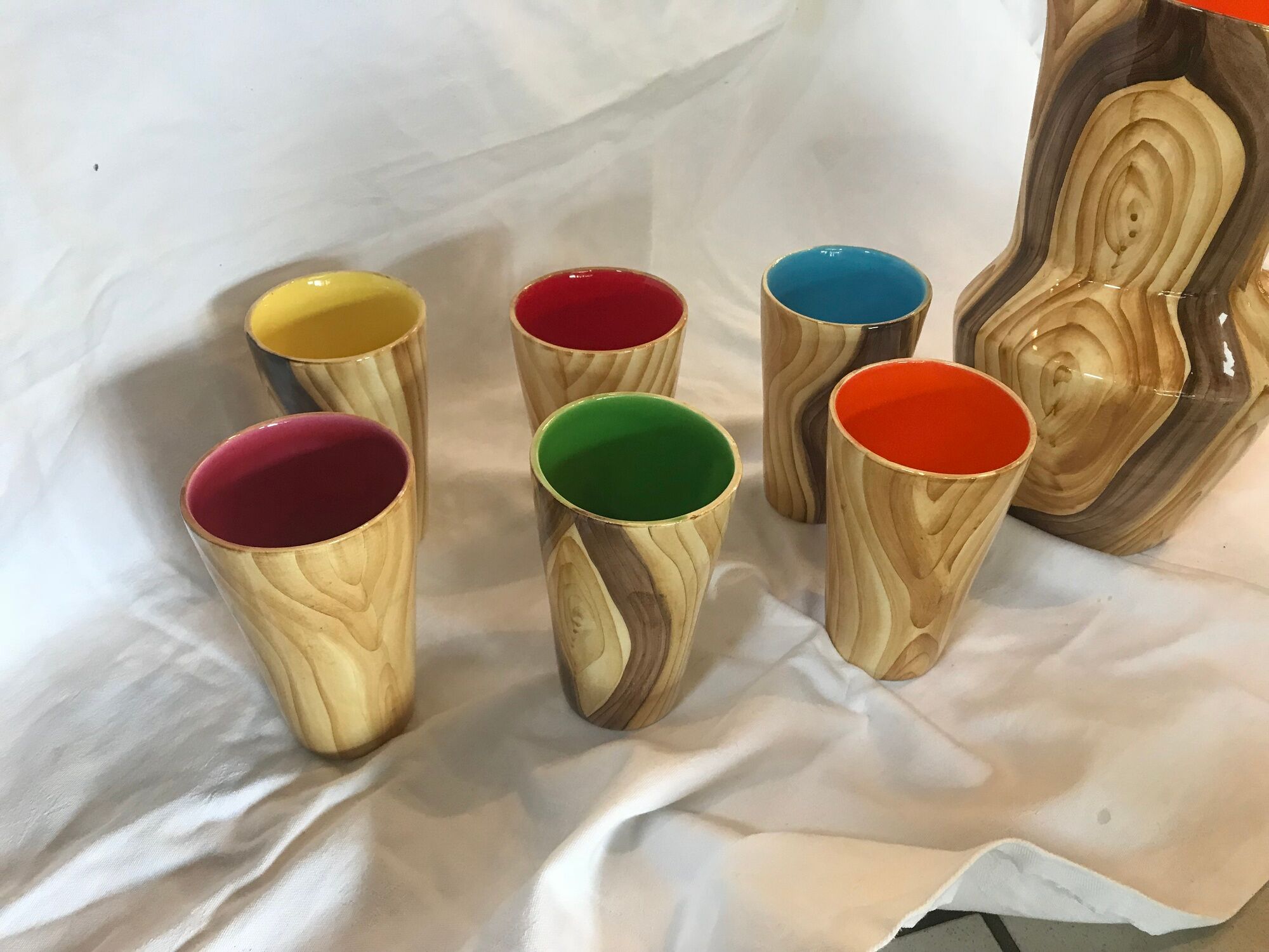 Grandjean-Joudan orangeade set Ceramic faux-bois from the 1950s