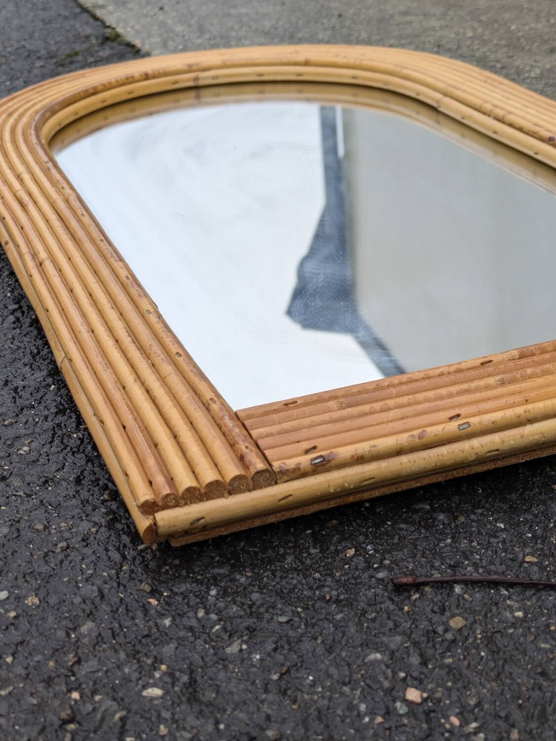 Vintage bamboo rattan mirror 1960 Italy