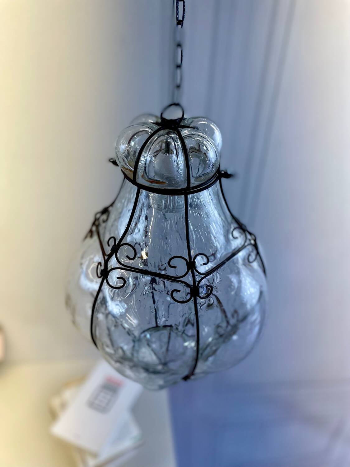 Vintage blown glass and metal lantern suspension