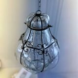 Vintage blown glass and metal lantern suspension