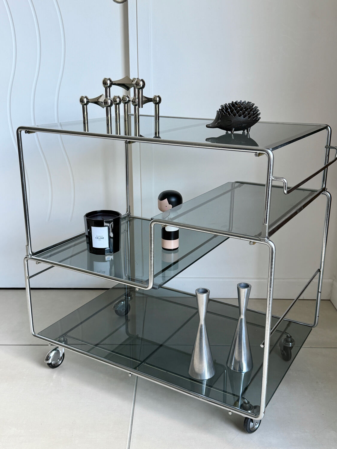 Coffee table / chrome and smoked glass by Max Sauze