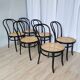 Set of 6 Vintage Thonet Style Dining Chairs: Black Bentwood Cane Seat