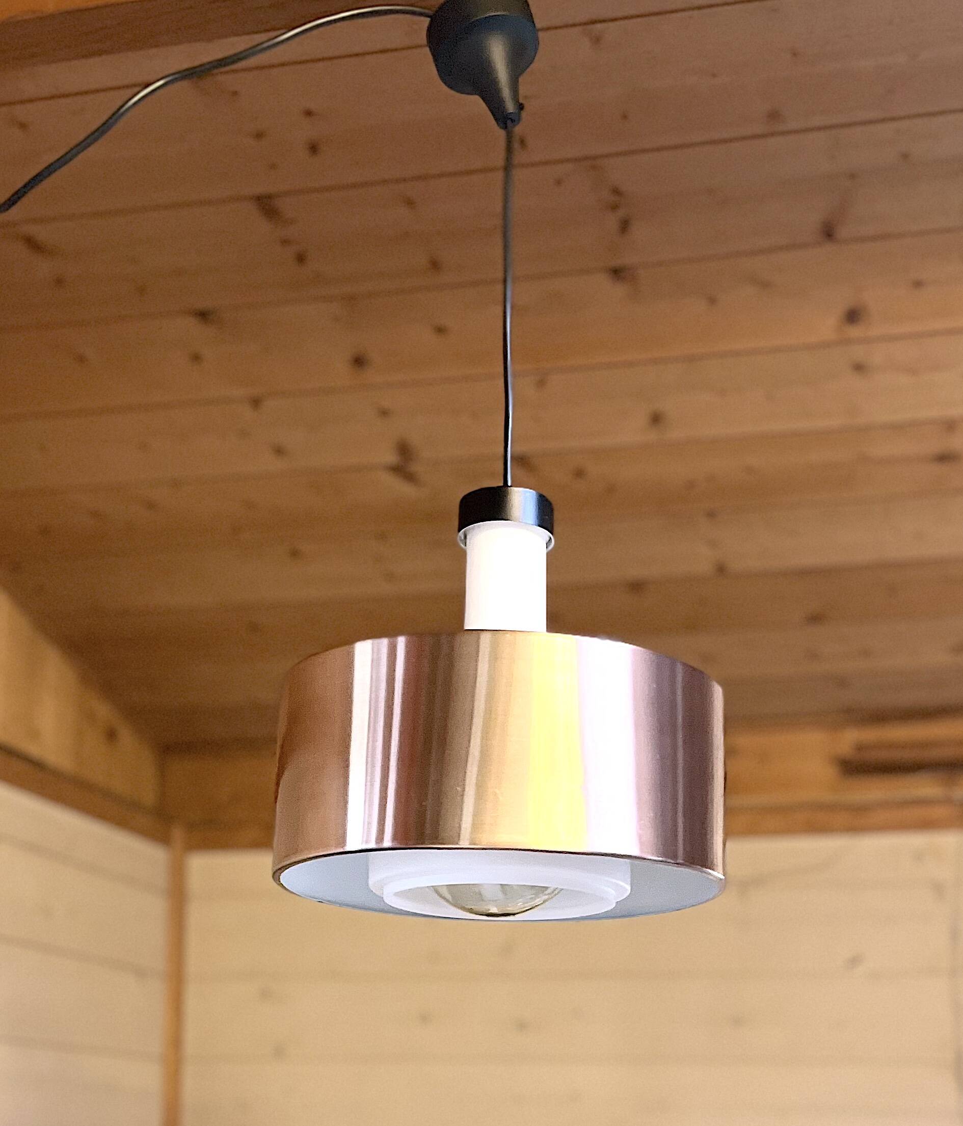 Wide staff luchten pendant lamp in glass and metal, germany, 1980s